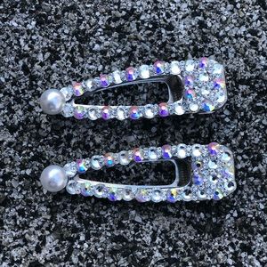 Trendy Diamond Jewel Hair Clips With Pearl Accent